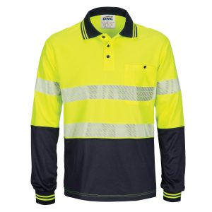DNC Workwear - DNC-3513 - HIVIS Segment Taped Mircomesh Polo - Long Sleeve