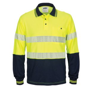 DNC Workwear - DNC-3518 - HIVIS Segment Taped Cotton Backed Polo - Long Sleeve