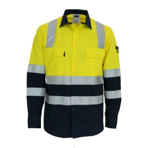 DNC Workwear - DNC-3547 - Hivis 2 tone L/W cotton bio-motion & "x" back shirt with CSR R/tape - L/S