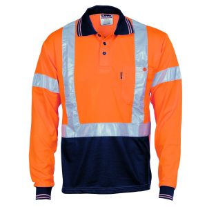 DNC Workwear - DNC-3714 - HiVis D/N Cool Breathe Polo Shirt with Cross Back R/Tape - Long Sleeve