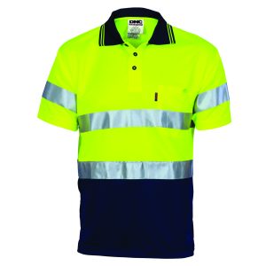DNC Workwear - DNC-3715 - HiVis D/D Cool Breathe Polo Shirt With CSR R/Tape - Short Sleeve