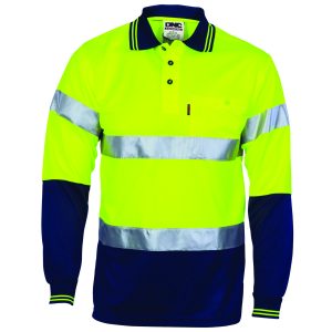 DNC Workwear - DNC-3716 - HiVis D/N Cool Breathe Polo Shirt With CSR R/Tape - Long Sleeve