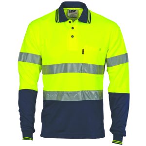 DNC Workwear - DNC-3718 - Hi Vis Two Tone Cotton Back Polos with Generic R.Tape - L/S