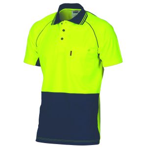 DNC Workwear - DNC-3719 - HiVis Cotton Backed Cool-Breeze Contrast Polo - Short Sleeve