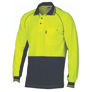 DNC Workwear - DNC-3720 - HiVis Cotton Backed Cool-Breeze Contrast Polo - long Sleeve