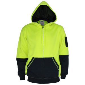 DNC Workwear - DNC-3722 - Hivis 2 tone full zip super fleecy hoodie