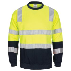 DNC Workwear - DNC-3723 - HIVIS 2 tone, crew-neck fleecy sweat shirt with shoulders, double hoop body and arms CSR R/Tape.