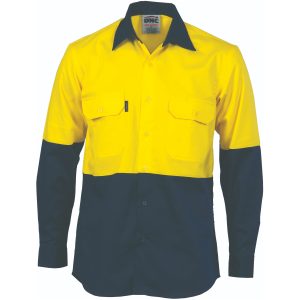 DNC Workwear - DNC-3732 - HiVis Cool-Breeze Vertical Vented Cotton Shirt - Long sleeve
