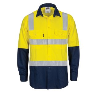 DNC Workwear - DNC-3747 - HIVIS Two Tone Cool-Breeze Cotton Shirt with Hoop & Shoulder CSR Reflective Tape - Long Sleeve