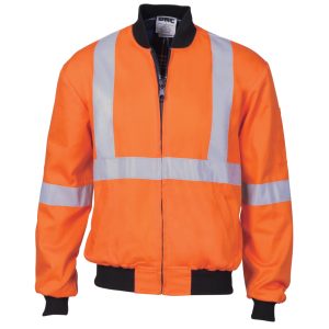 DNC Workwear - DNC-3759 - HiVis Cotton Bomber Jacket with â€˜Xâ€™ Back & additional CSR R/Tape below