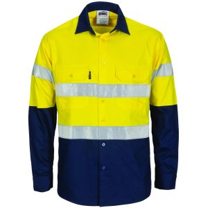 DNC Workwear - DNC-3782 - HiVis R/W Cool-Breeze T2 Vertical Vented Cotton Shirt with Gusset Sleeves, Generic R/Tape - Long Sle