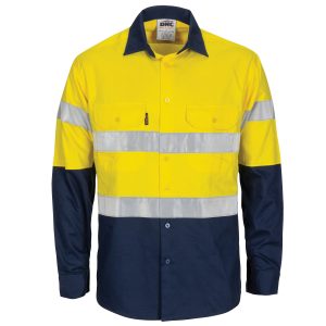 DNC Workwear - DNC-3784 - HiVis L/W Cool-Breeze T2 Vertical Vented Cotton Shirt with Gusset Sleeves. Generic Tape - Long sleev