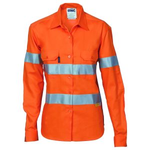 DNC Workwear - DNC-3785 - Ladies HiVis Cool-Breeze Cott on Sh irt with 3M R/Tape - Long sleeve