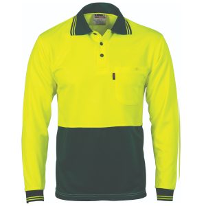 DNC Workwear - DNC-3813 - HiVis Two Tone Cool Breathe Polo Shirt, Long Sleeve