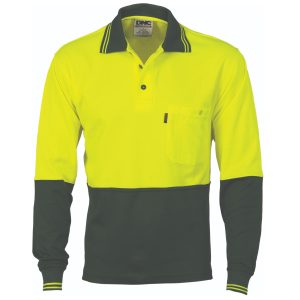 DNC Workwear - DNC-3816 - Cotton Back HiVis Two Tone Fluoro Polo - Long Sleeve