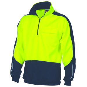 DNC Workwear - DNC-3823 - HiVis 2 Tone 1/2 Zip Hi-Neck Panel Fleecy Windcheater