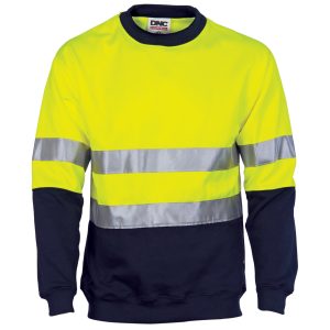 DNC Workwear - DNC-3824 - HiVis Two Tone Fleecy Sweat Shirt (Sloppy Joe) with CSR R/Tape Crew-Neck
