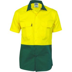 DNC Workwear - DNC-3831 - HiVis Two Tone Cotton Drill Shirt - Short Sleeve