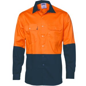 DNC Workwear - DNC-3832 - HiVis Two Tone Cotton Drill Shirt - Long Sleeve