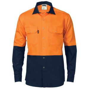 DNC Workwear - DNC-3838 - HiVis Two Tone Drill Shirt with Press Studs