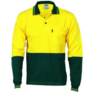 DNC Workwear - DNC-3846 - HiVis Cool-Breeze Cotton Jersey Polo Shirt
with Under Arm Cotton Mesh - L/S