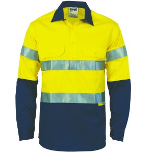 DNC Workwear - DNC-3849 - HiVis Two Tone Closed Front Cotton Shirt
with 3M R/Tape