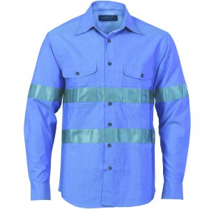 DNC Workwear - DNC-3889 - Cotton Chambray Shirt with Generic R/Tape - Long sleeve
