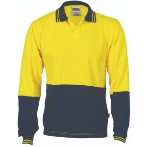 DNC Workwear - DNC-3906 - Hivis Cool Breeze Cotton Jersey Food Industry Polo - Long Sleeve