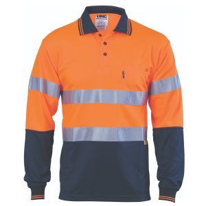 DNC Workwear - DNC-3913 - Hivis D/N Cool-Breathe Polo Shirt With 3M 8906 R/Tape - Long Sleeve