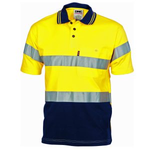 DNC Workwear - DNC-3915 - Hivis Cool-Breeze Cotton Jersey Polo With CSR R/Tape - S/S