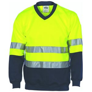 DNC Workwear - DNC-3921 - Hivis Two Tone Sweatshirt (Sloppy Joe) With Generic R/Tape V-Neck