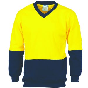 DNC Workwear - DNC-3922 - HiVis Two Tone Cotton Fleecy Sweat
Shirt V-Neck
