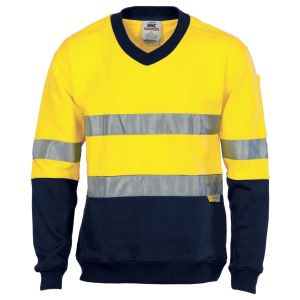 DNC Workwear - DNC-3924 - HiVis Two Tone Cotton Fleecy Sweat
Shirt V-Neck with 3M R/Tape