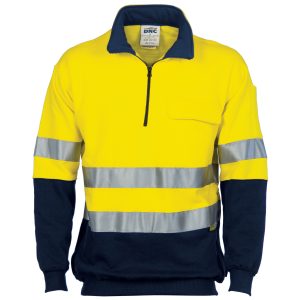 DNC Workwear - DNC-3925 - HiVis Two Tone 1/2 Zip Cotton Fleecy
Windcheater with 3M R/Tape