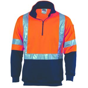 DNC Workwear - DNC-3930 - HiVis 1/2 Zip Fleecy with ‘X’ Back & additional Tape on Tail