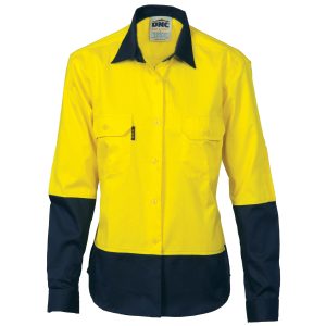 DNC Workwear - DNC-3932 - Ladies HiVis Two Tone Cott on
Drill Sh irt - Long Sleeve