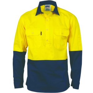 DNC Workwear - DNC-3934 - HiVis 2 Tone Cool-Breeze Close Front Cotton
Shirt - Long sleeve