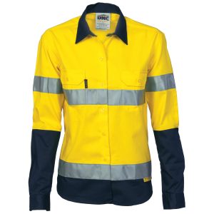 DNC Workwear - DNC-3936 - Ladies HiVis Two Tone Drill Sh irt
with 3M R/Tape - Long sleeve
