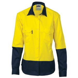 DNC Workwear - DNC-3940 - Ladies HiVis 2 Tone Cool-Breeze Cott on Sh irt - Long Sleeve