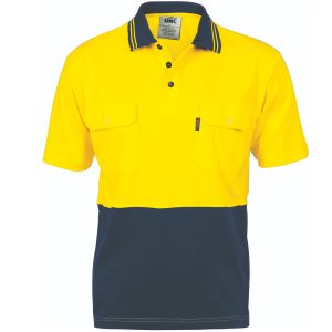 DNC Workwear - DNC-3943 - HiVis Cool-Breeze 2 Tone Cotton Jersey Polo
Shirt with Twin Chest Pocket - S/S