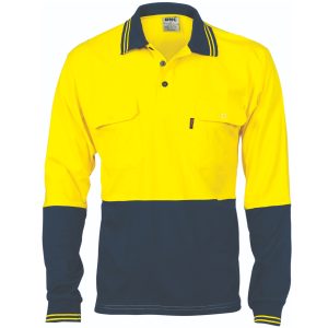 DNC Workwear - DNC-3944 - HiVis Cool-Breeze 2 Tone Cotton Jersey Polo
Shirt with Twin Chest Pocket - L/S