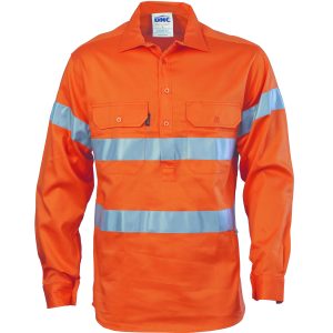 DNC Workwear - DNC-3945 - HiVis Cool-Breeze Close Front Cotton Shirt
with Generic R/Tape