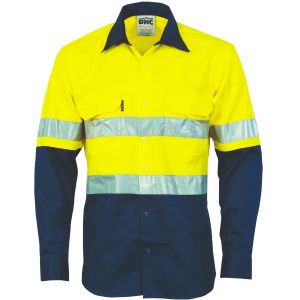 DNC Workwear - DNC-3984 - HiVis Cool-Breeze Vertical Vented Cotton Shirt
with Generic R/Tape - Long sleeve