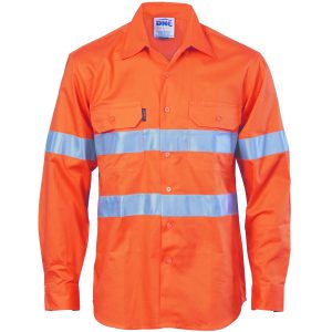 DNC Workwear - DNC-3985 - HiVis Cool-Breeze Vertical Vented Cotton Shirt
with Generic R/Tape - Long sleeve