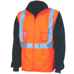 DNC Workwear - DNC-3990 - HiVis â€œ4 in 1â€ Zip off Sleeve Reversible Vest,
â€˜Xâ€™ Back with additional tape on Tail