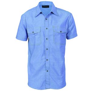 DNC Workwear - DNC-4103 - Mens Twin Flap Pocket Cotton Chambray - Short Sleeve