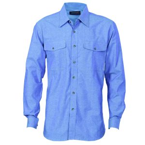 DNC Workwear - DNC-4104 - Mens Twin Flap Pocket Cotton Chambray - Long Sleeve
