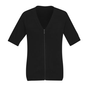Biz Care - Womens Zip Front Short Sleeve Knit Cardigan