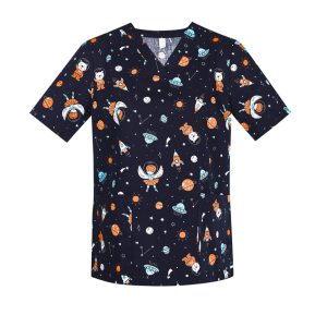 Biz Care - Womens Printed Space Party Scrub Top