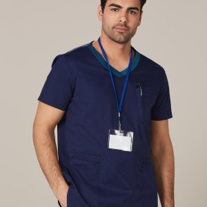 Shiny - M7650 - M7650 MENS V-NECK CONTRAST TRIM SCRUB TOP